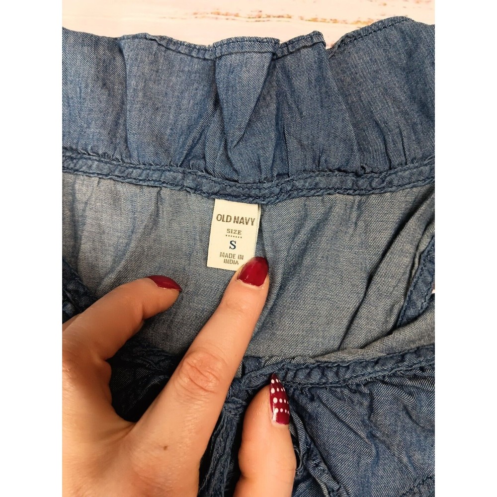 Old Navy Mini Dress Women's Small Blue Chambray Sleeveless Ruffle Neck Hem - Picture 6 of 9